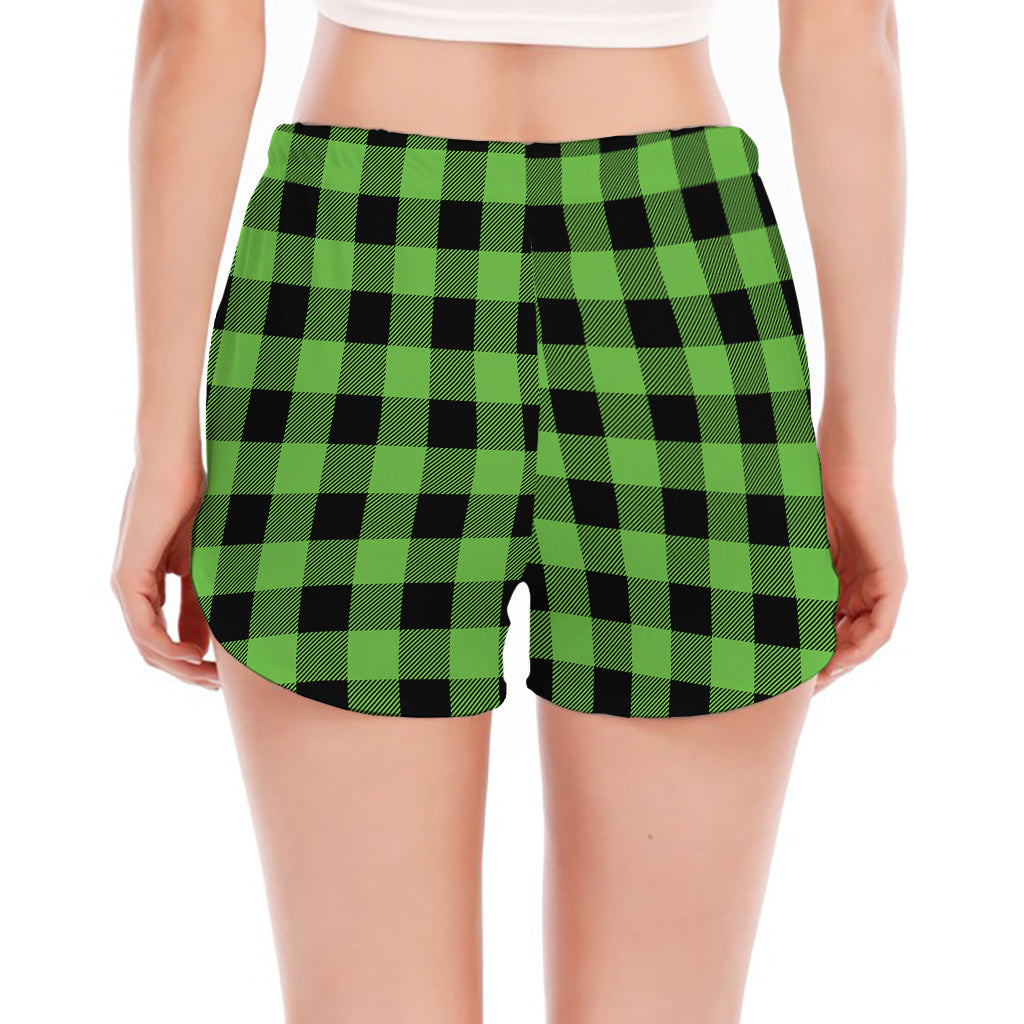 UFO Green And Black Buffalo Check Print Women's Split Running Shorts