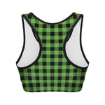 UFO Green And Black Buffalo Check Print Women's Sports Bra