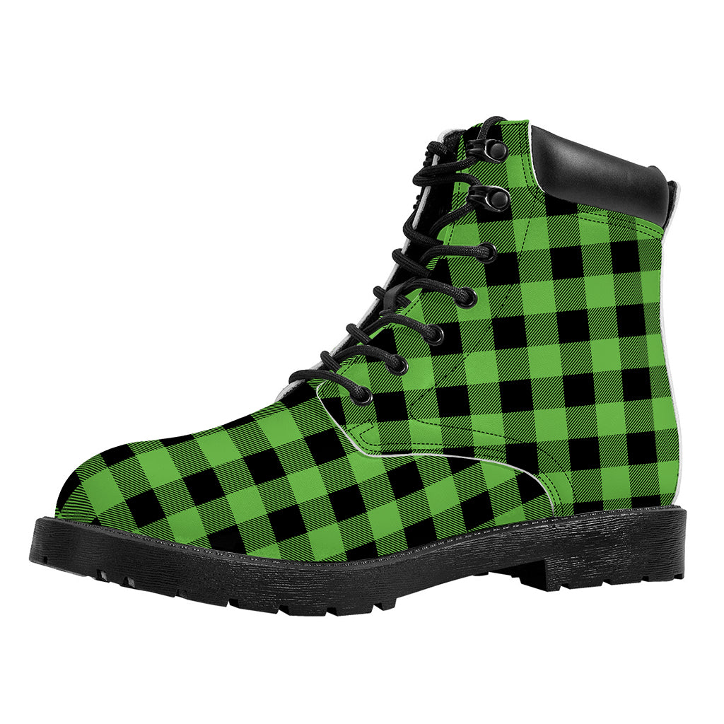 UFO Green And Black Buffalo Check Print Work Boots