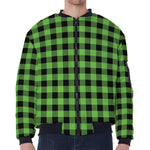 UFO Green And Black Buffalo Check Print Zip Sleeve Bomber Jacket