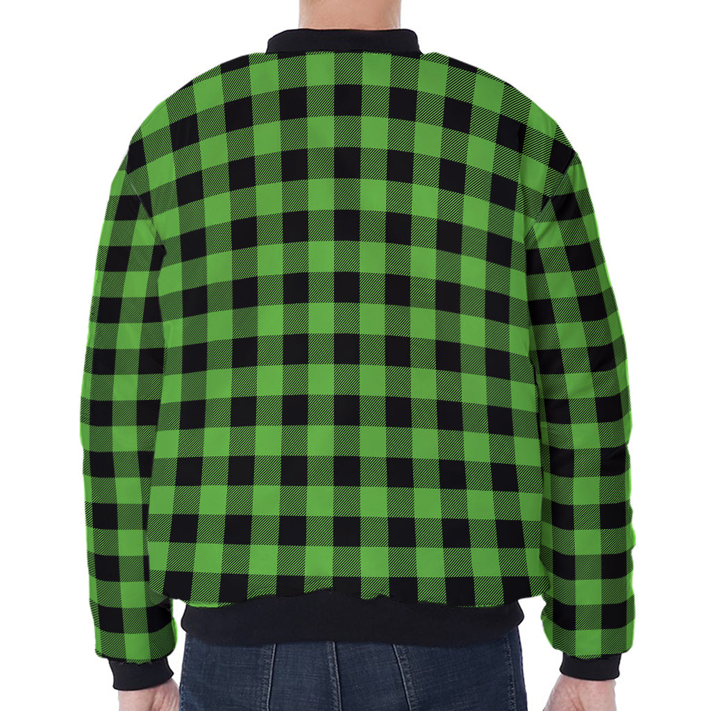 UFO Green And Black Buffalo Check Print Zip Sleeve Bomber Jacket