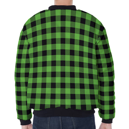 UFO Green And Black Buffalo Check Print Zip Sleeve Bomber Jacket