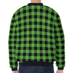 UFO Green And Black Buffalo Check Print Zip Sleeve Bomber Jacket