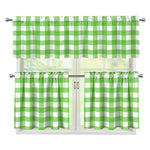 UFO Green And White Buffalo Check Print 3 Piece Kitchen Curtains