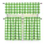 UFO Green And White Buffalo Check Print 3 Piece Kitchen Curtains