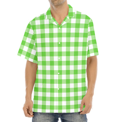 UFO Green And White Buffalo Check Print Aloha Shirt