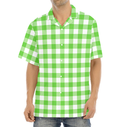UFO Green And White Buffalo Check Print Aloha Shirt