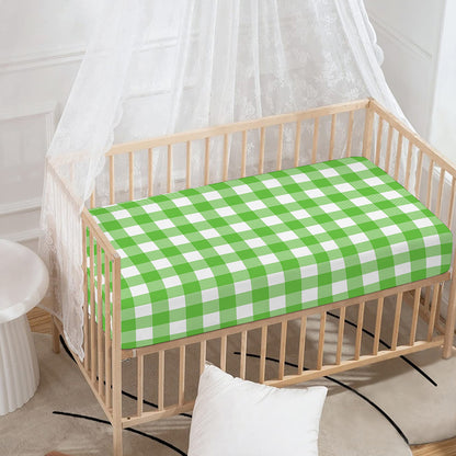 UFO Green And White Buffalo Check Print Baby Crib Sheet