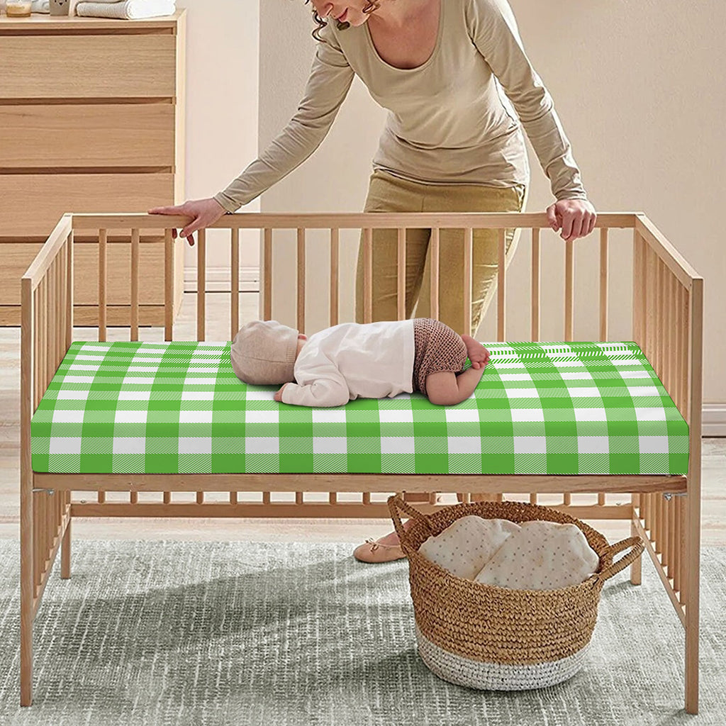 UFO Green And White Buffalo Check Print Baby Crib Sheet