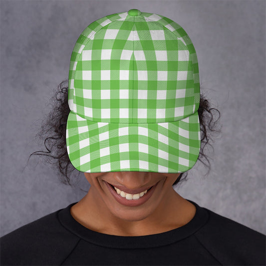 UFO Green And White Buffalo Check Print Baseball Cap