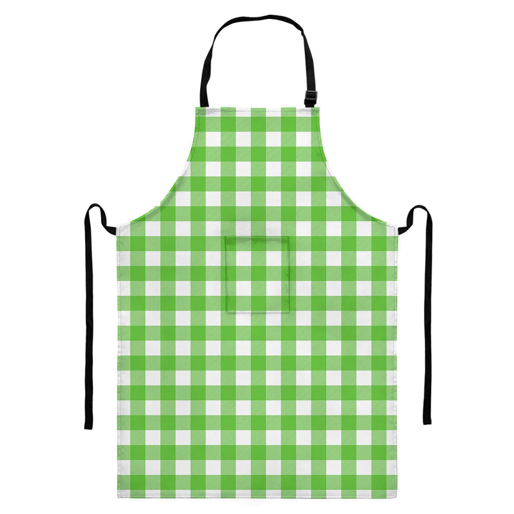 UFO Green And White Buffalo Check Print Bib Apron With Pocket