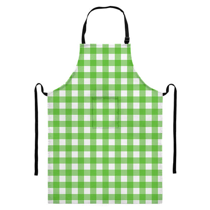 UFO Green And White Buffalo Check Print Bib Apron With Pocket