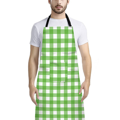 UFO Green And White Buffalo Check Print Bib Apron With Pocket