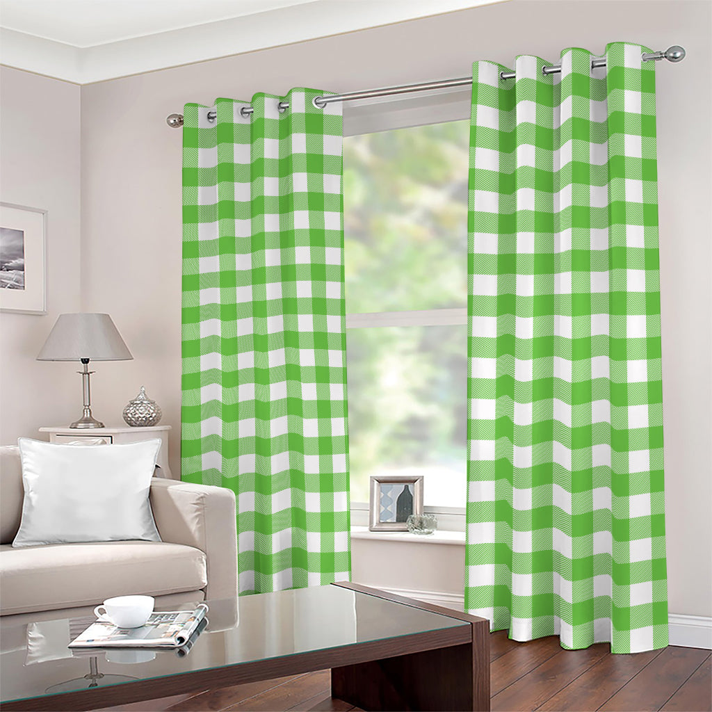 UFO Green And White Buffalo Check Print Blackout Grommet Curtains