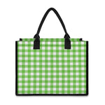 UFO Green And White Buffalo Check Print Canvas Tote Bag
