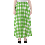 UFO Green And White Buffalo Check Print Chiffon Maxi Skirt