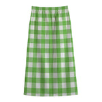 UFO Green And White Buffalo Check Print Cotton Front Slit Maxi Skirt