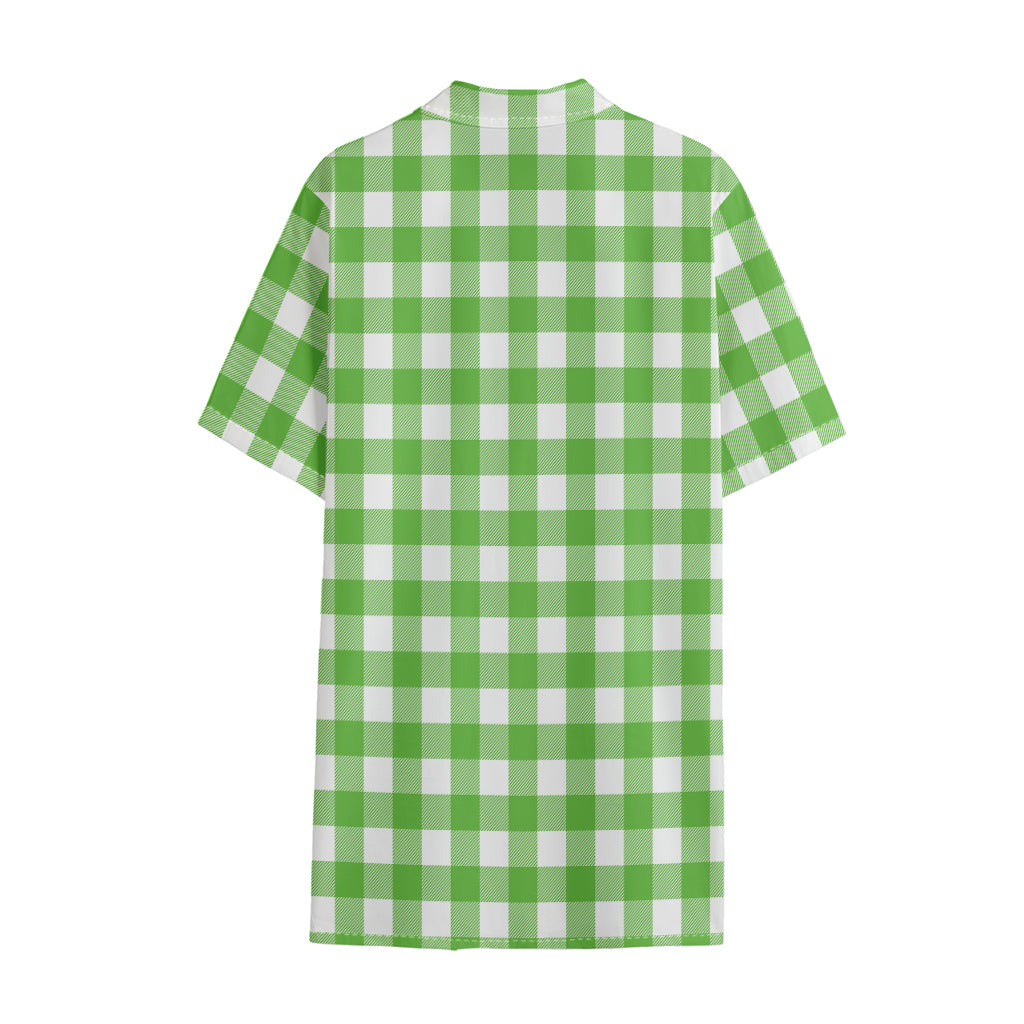 UFO Green And White Buffalo Check Print Cotton Hawaiian Shirt