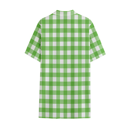 UFO Green And White Buffalo Check Print Cotton Hawaiian Shirt