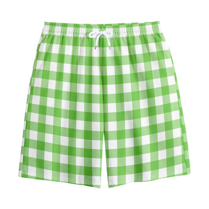 UFO Green And White Buffalo Check Print Cotton Shorts