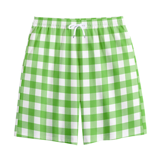 UFO Green And White Buffalo Check Print Cotton Shorts
