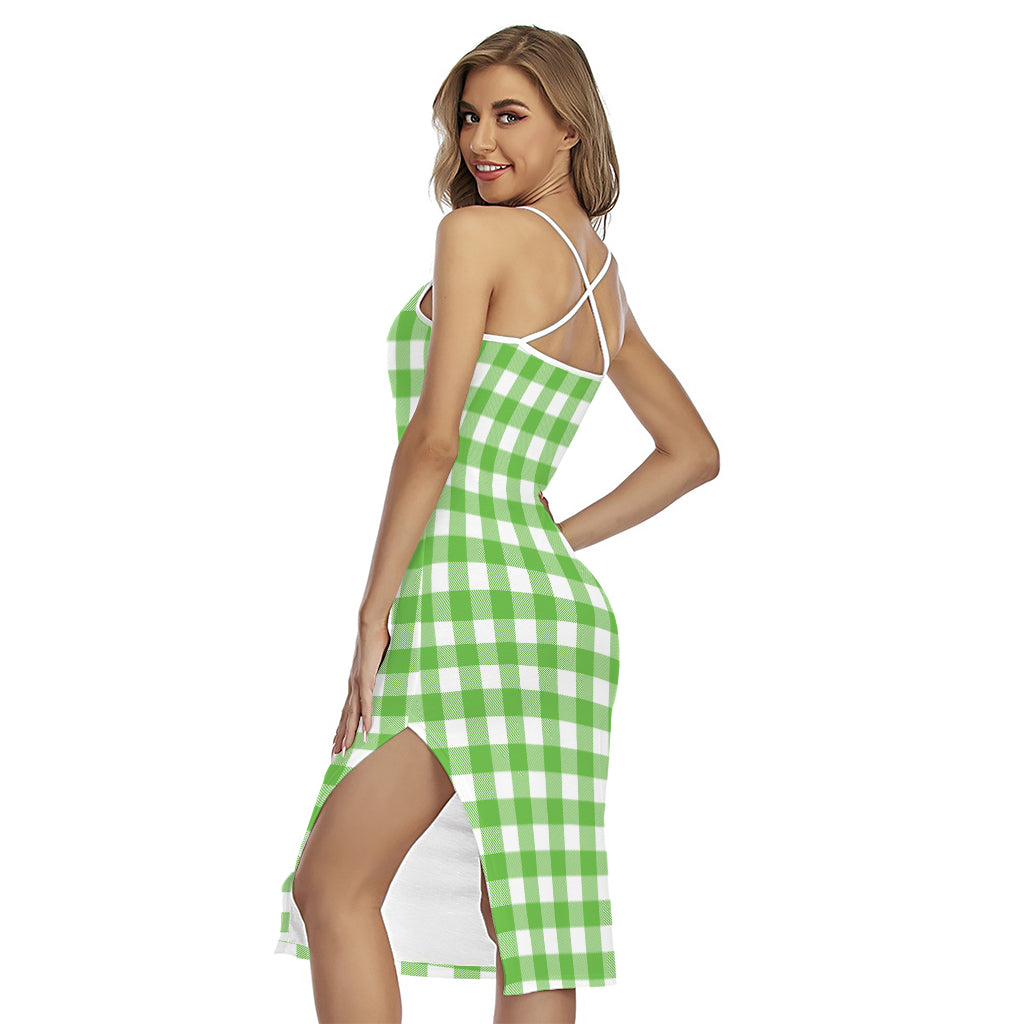 UFO Green And White Buffalo Check Print Cross Back Cami Dress