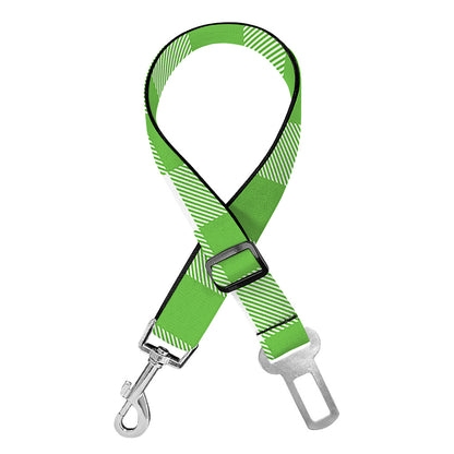 UFO Green And White Buffalo Check Print Dog Seat Belt