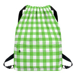 UFO Green And White Buffalo Check Print Drawstring Backpack