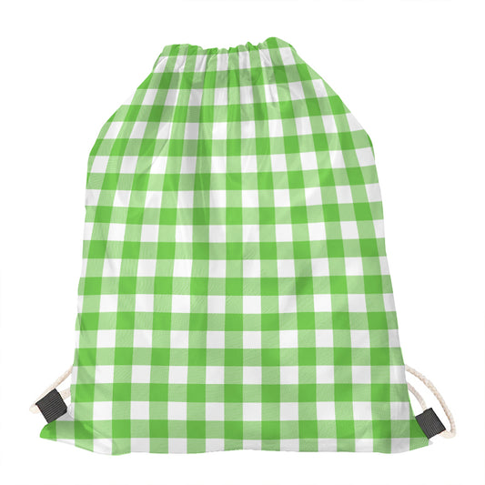 UFO Green And White Buffalo Check Print Drawstring Bag