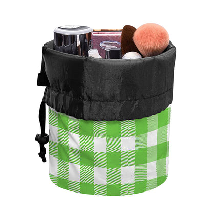 UFO Green And White Buffalo Check Print Drawstring Makeup Bag
