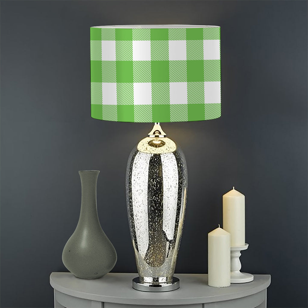 UFO Green And White Buffalo Check Print Drum Lamp Shade