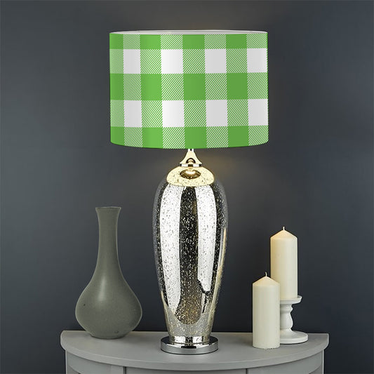 UFO Green And White Buffalo Check Print Drum Lamp Shade
