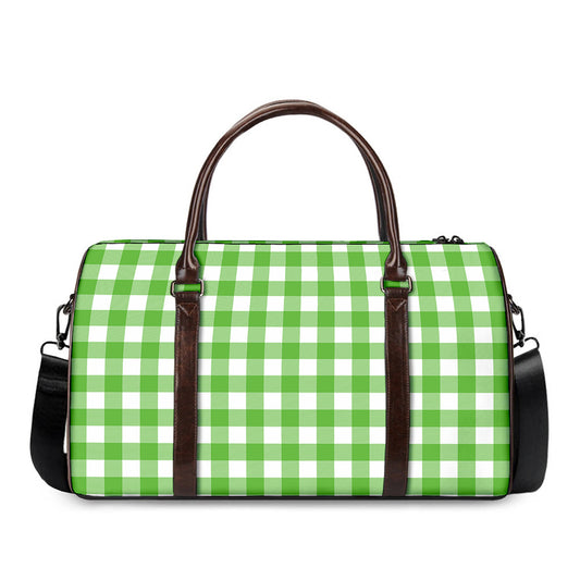 UFO Green And White Buffalo Check Print Duffle Bag