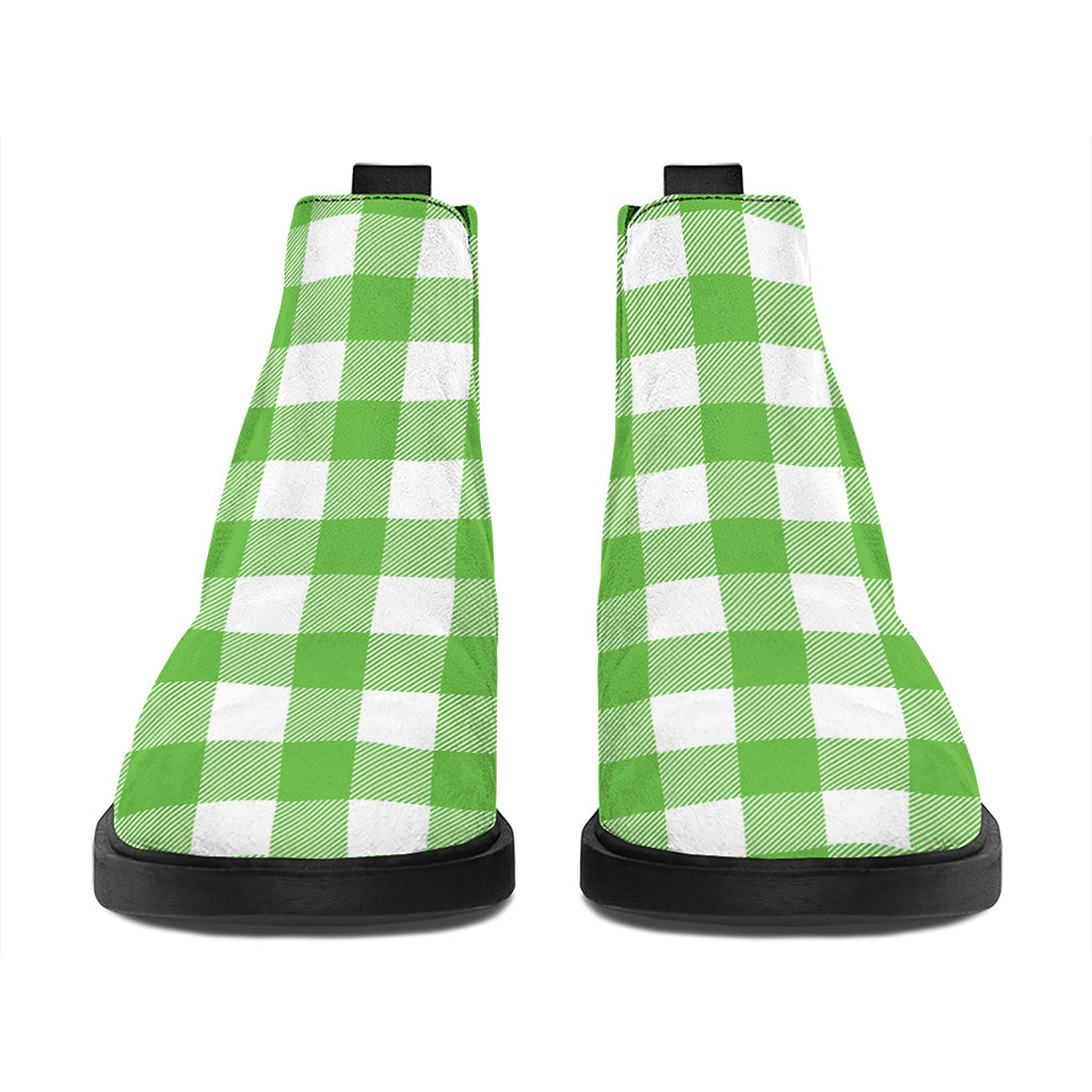 UFO Green And White Buffalo Check Print Flat Ankle Boots