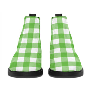 UFO Green And White Buffalo Check Print Flat Ankle Boots