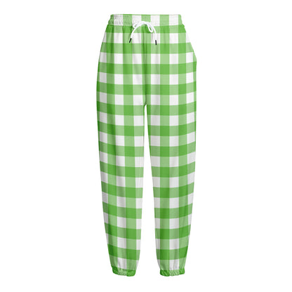 UFO Green And White Buffalo Check Print Fleece Lined Knit Pants