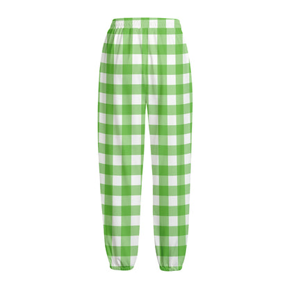 UFO Green And White Buffalo Check Print Fleece Lined Knit Pants