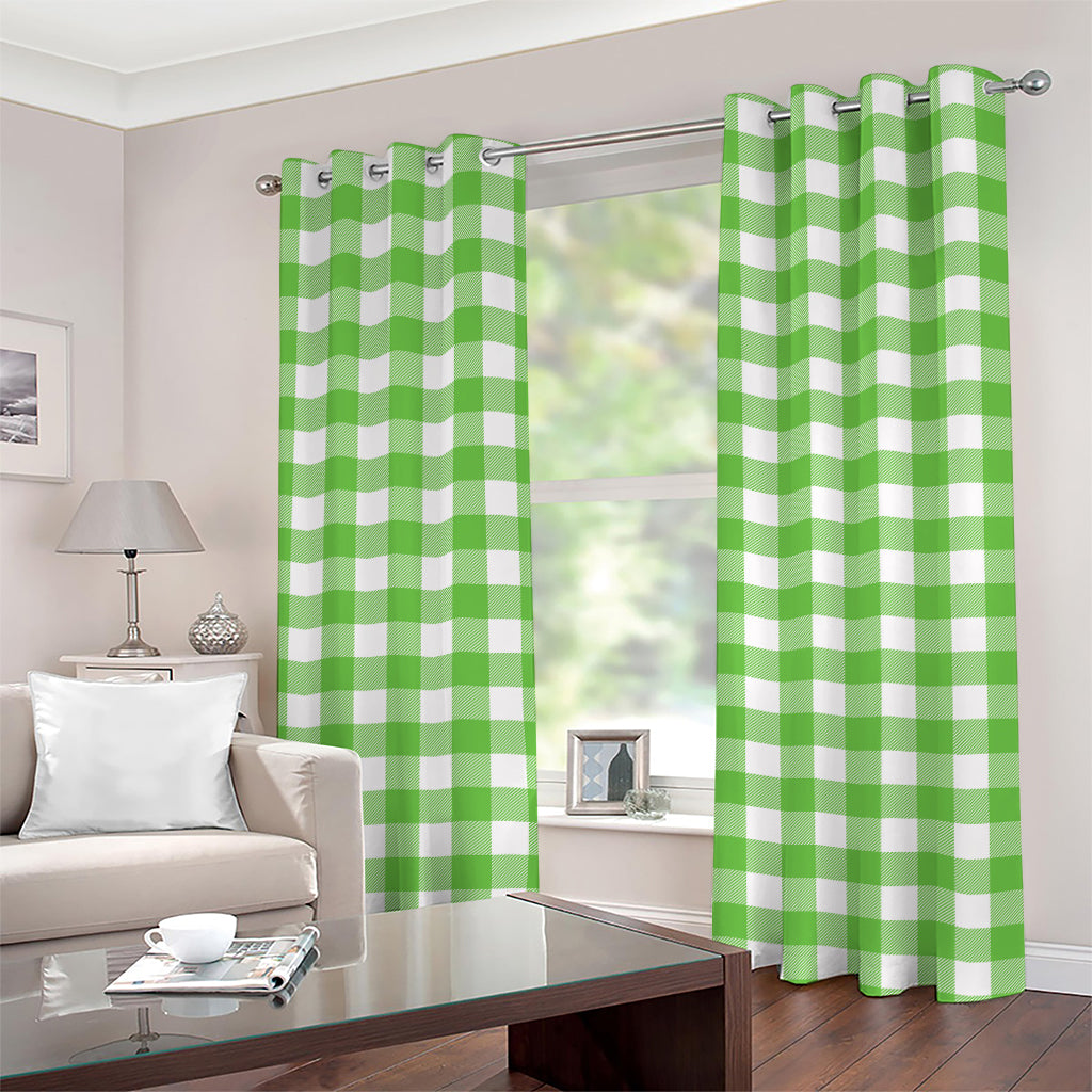 UFO Green And White Buffalo Check Print Grommet Curtains