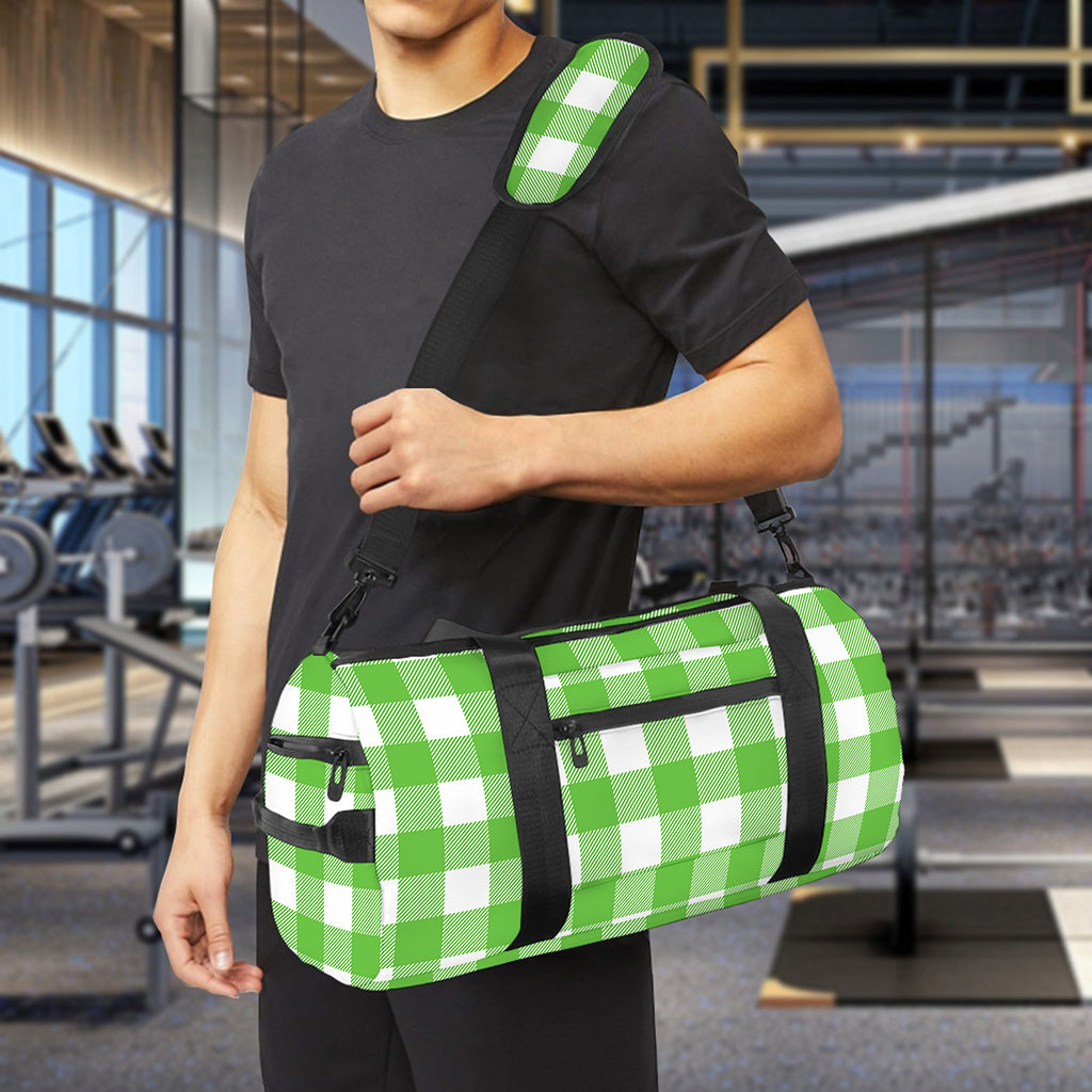 UFO Green And White Buffalo Check Print Gym Bag