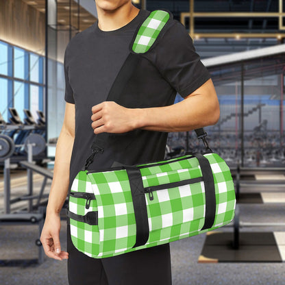UFO Green And White Buffalo Check Print Gym Bag