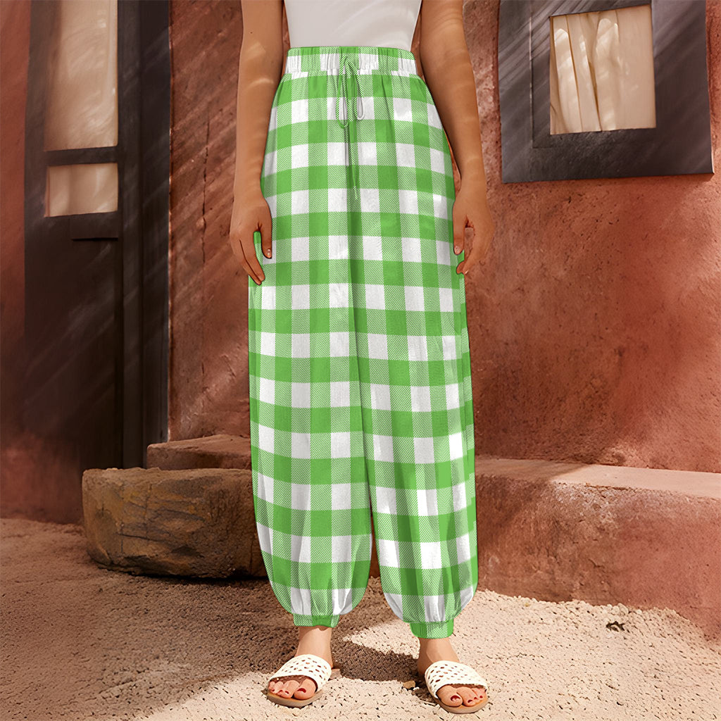 UFO Green And White Buffalo Check Print Harem Pants