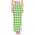 UFO Green And White Buffalo Check Print High Slit Maxi Skirt