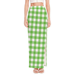 UFO Green And White Buffalo Check Print High Slit Maxi Skirt