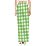 UFO Green And White Buffalo Check Print High Slit Maxi Skirt