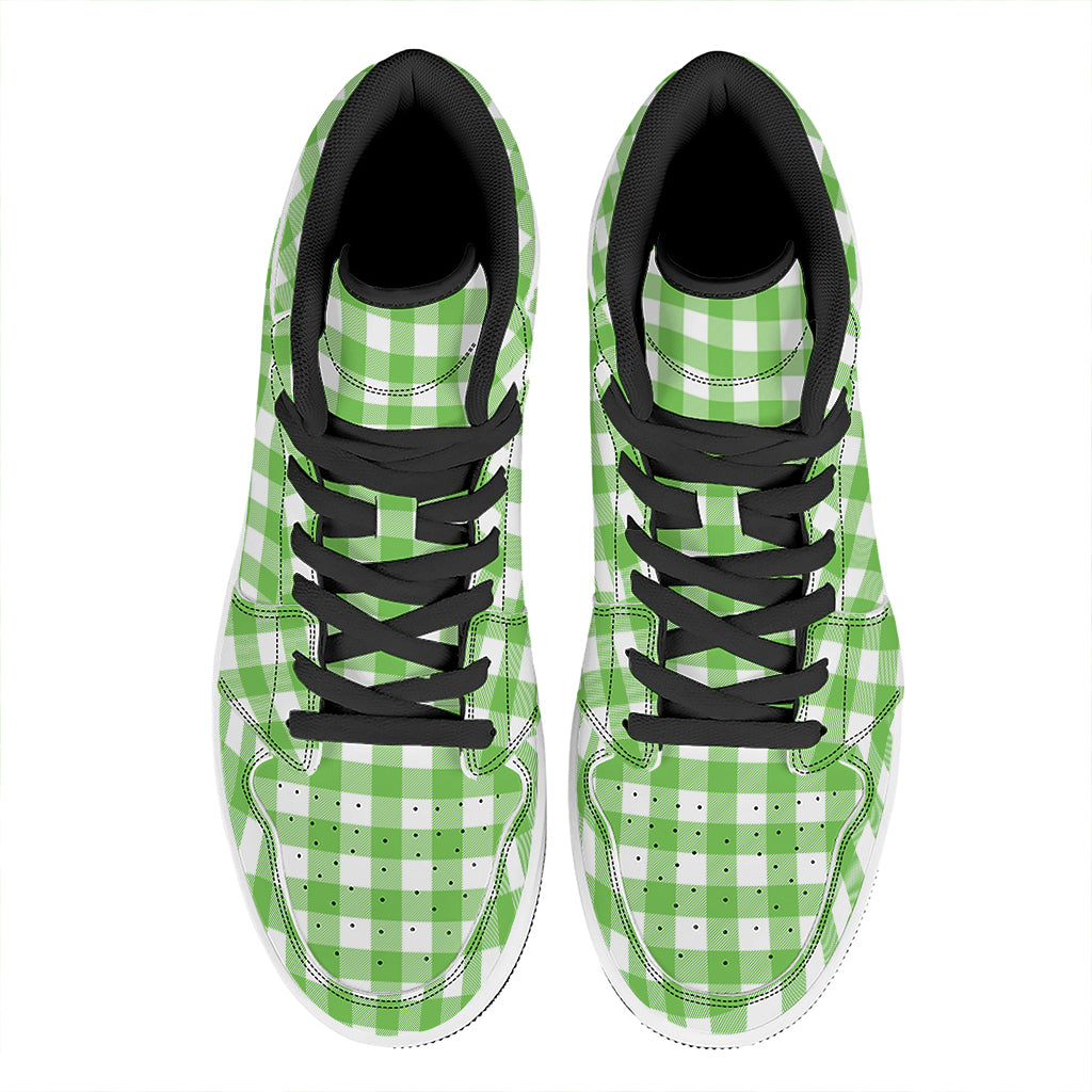 UFO Green And White Buffalo Check Print High Top Leather Sneakers