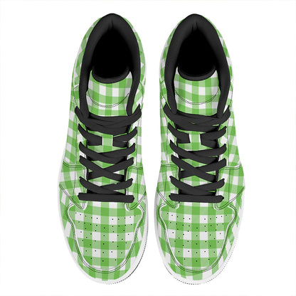 UFO Green And White Buffalo Check Print High Top Leather Sneakers