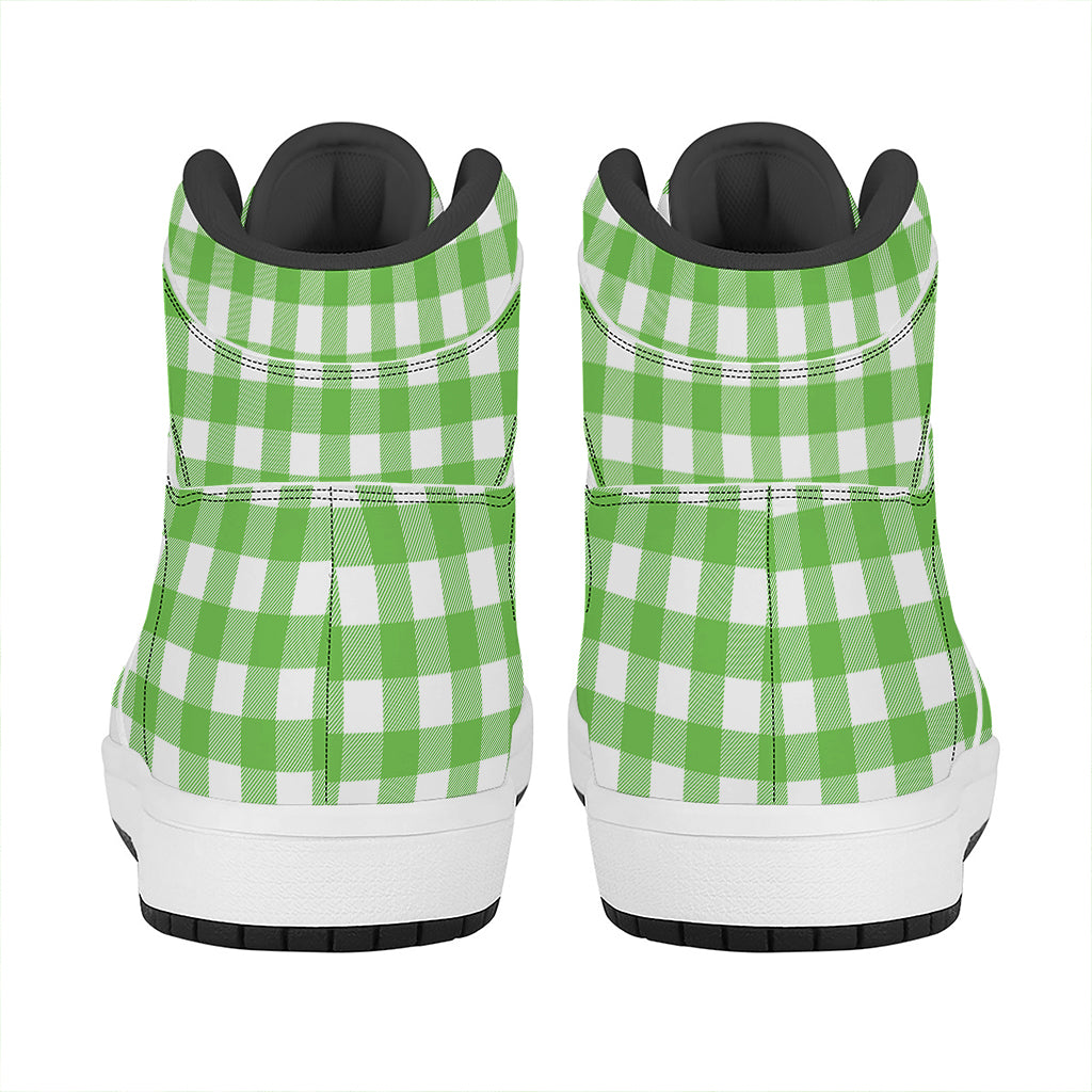 UFO Green And White Buffalo Check Print High Top Leather Sneakers