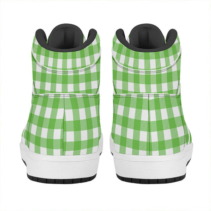 UFO Green And White Buffalo Check Print High Top Leather Sneakers