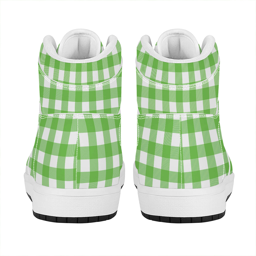 UFO Green And White Buffalo Check Print High Top Leather Sneakers