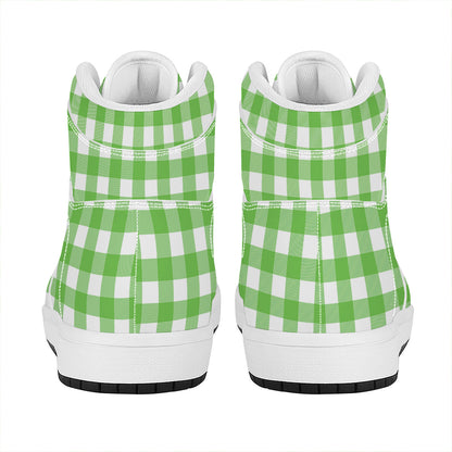UFO Green And White Buffalo Check Print High Top Leather Sneakers